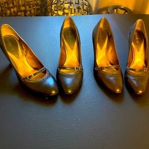 2 pairs - Michelle D black/gray heels and brown/copper heels